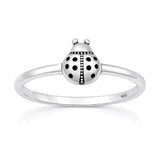 Sterling Silver Oxidized And Polished 7.5mm Ladybug Ring