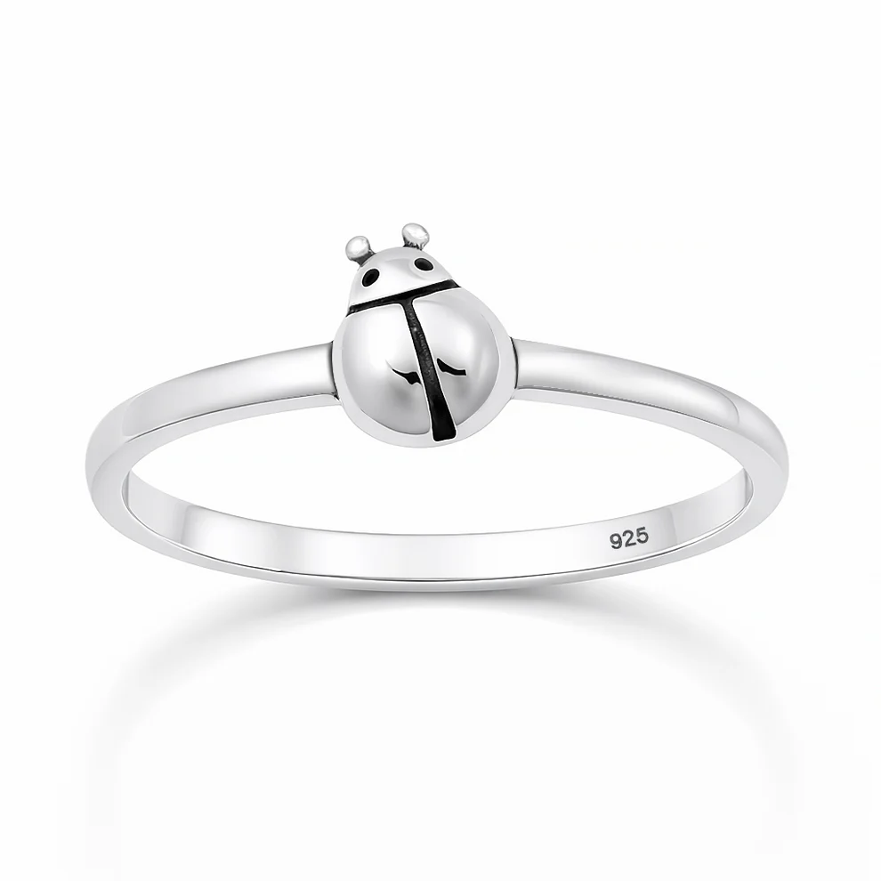 Sterling Silver Oxidized And Polished Ladybug Ring