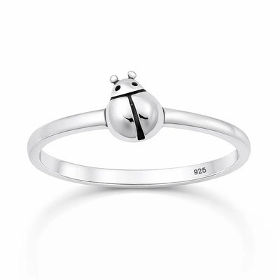 Sterling Silver Oxidized And Polished Ladybug Ring