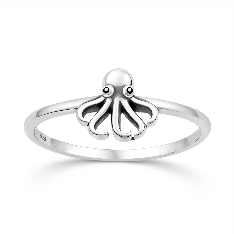 Sterling Silver Oxidized And Polished Octopus Ring
