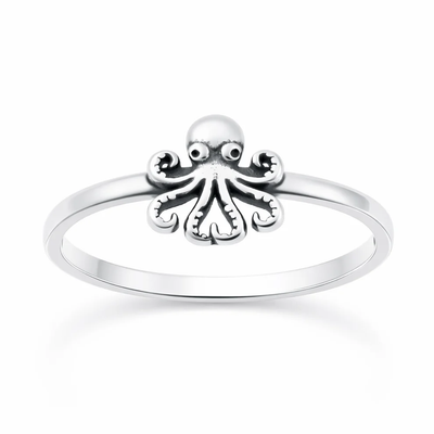 Sterling Silver Oxidized And Polished 8.5mm Octopus Ring
