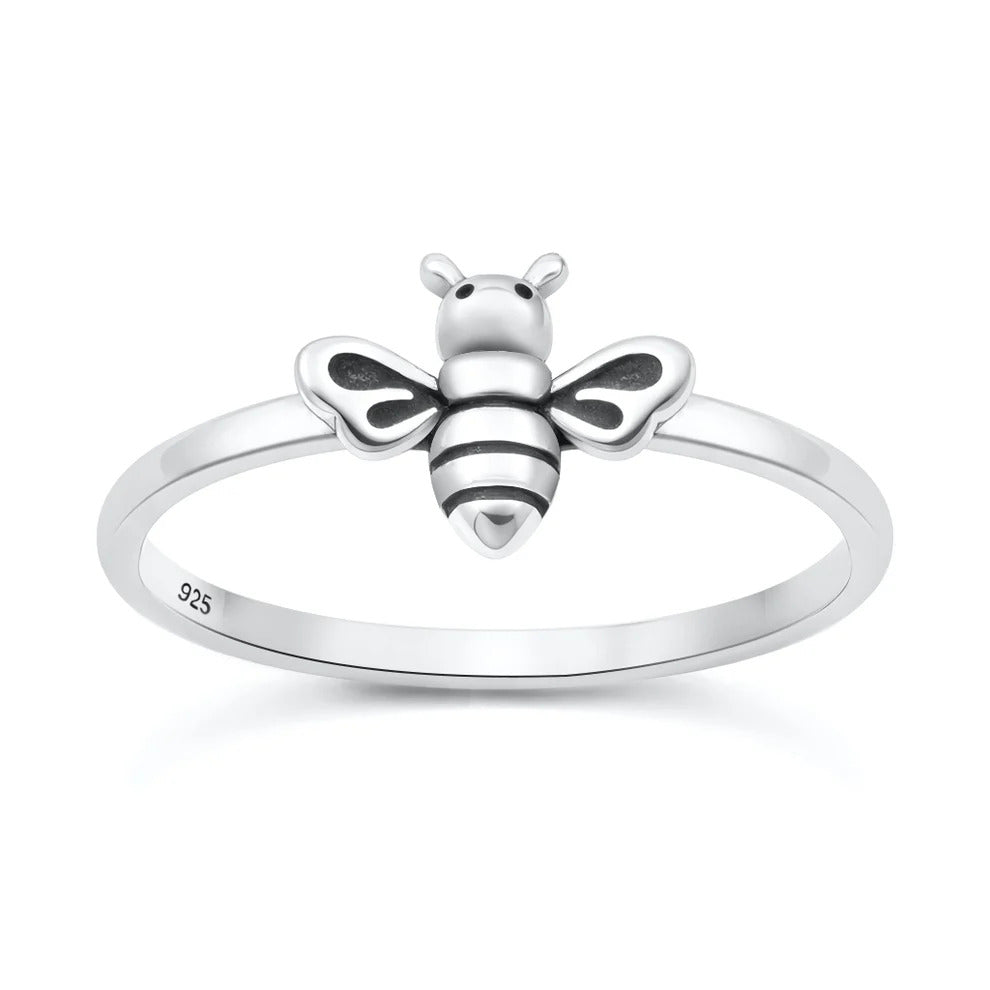 Sterling Silver Oxidized And Polished 8.6mm Bee Ring