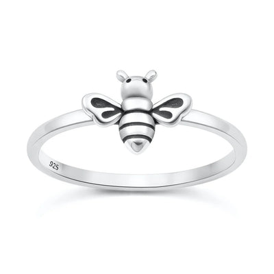 Sterling Silver Oxidized And Polished 8.6mm Bee Ring
