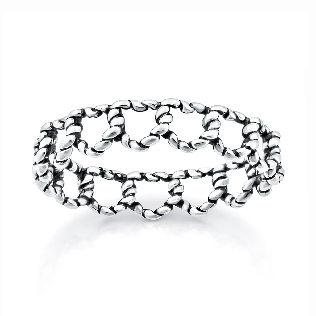 Sterling Silver Oxidized And Polished 4.8mm Twisted Heart Band Ring