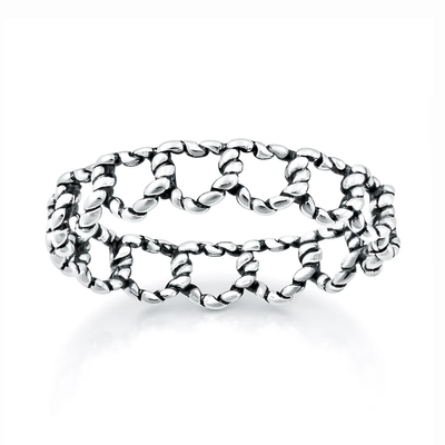 Sterling Silver Oxidized And Polished 4.8mm Twisted Heart Band Ring
