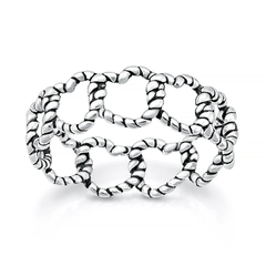 Sterling Silver Oxidized And Polished Twisted Heart Band Ring