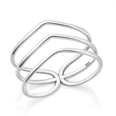 Sterling Silver Oxidized And Polished Stacked Ring