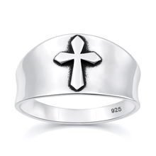 Load image into Gallery viewer, Sterling Silver Oxidized And Polished Cross Ring