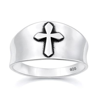 Sterling Silver Oxidized And Polished Cross Ring