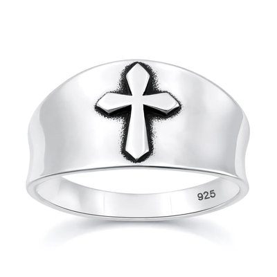 Sterling Silver Oxidized And Polished Cross Ring