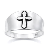 Sterling Silver Oxidized And Polished Cross Ring