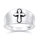 Sterling Silver Oxidized And Polished Cross Ring