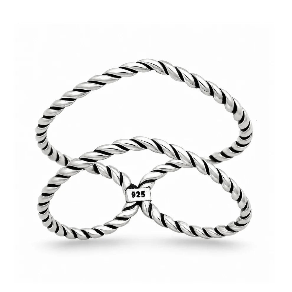 Sterling Silver Oxidized And Polished Twisted V Shape Ring