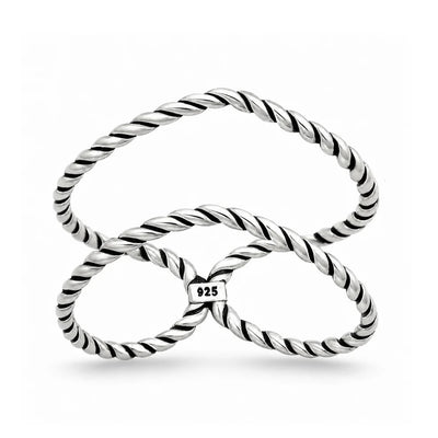 Sterling Silver Oxidized And Polished Twisted V Shape Ring