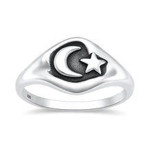 Load image into Gallery viewer, Sterling Silver Oxidized And Polished Moon And Star Ring