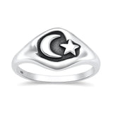 Sterling Silver Oxidized And Polished Moon And Star Ring
