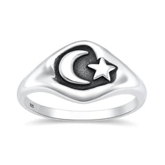 Sterling Silver Oxidized And Polished Moon And Star Ring