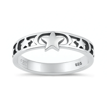 Load image into Gallery viewer, Sterling Silver High Polished And Oxidized Moon And Stars Ring