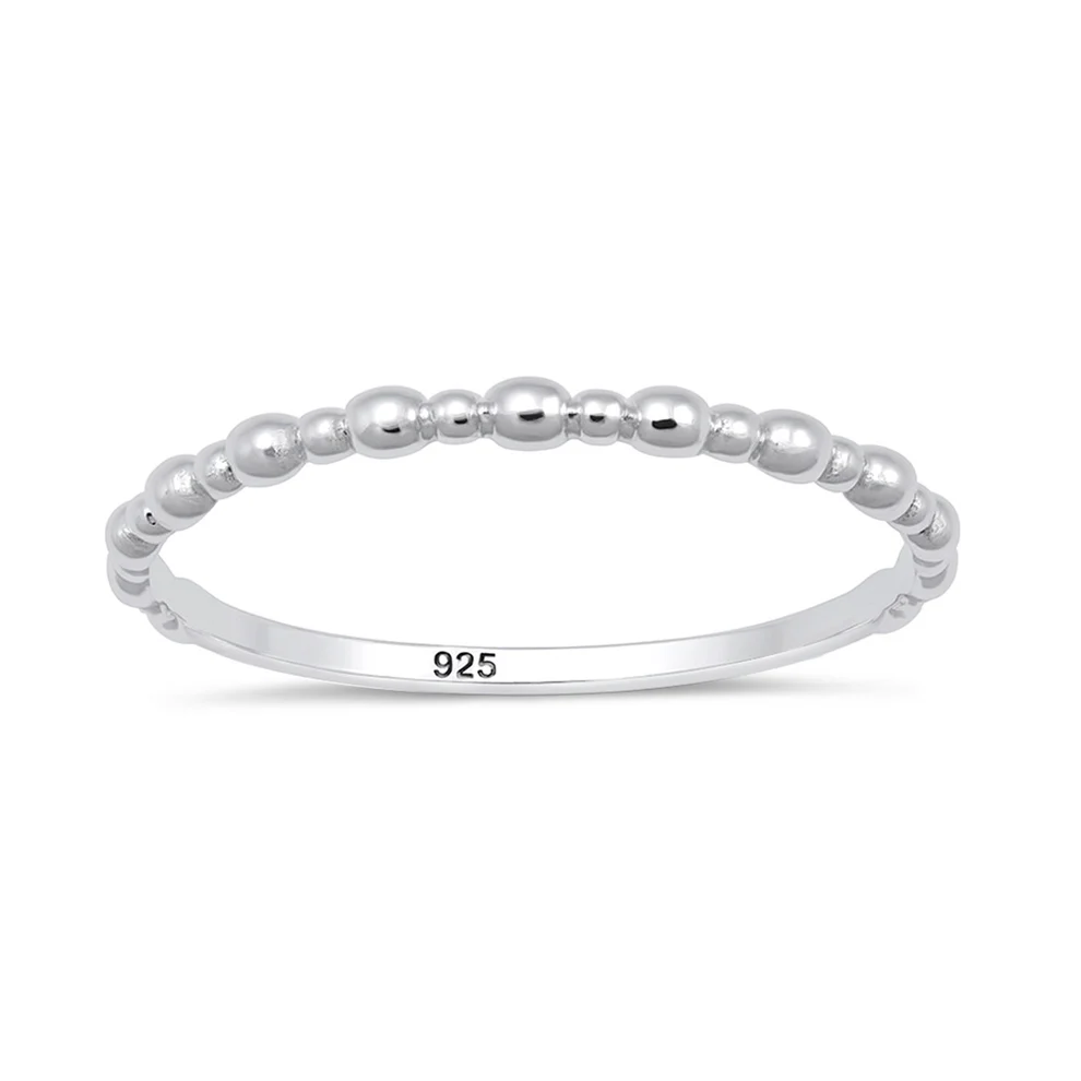 Sterling Silver Rhodium Plated Beaded Design Ring