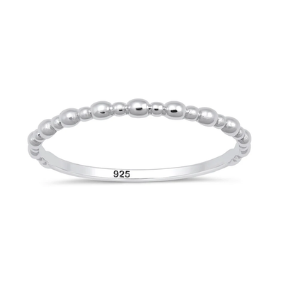 Sterling Silver Rhodium Plated Beaded Design Ring