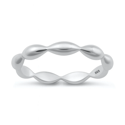 Sterling Silver Rhodium Plated Bead Wave Ring