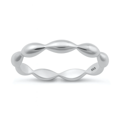 Sterling Silver Rhodium Plated Bead Wave Ring