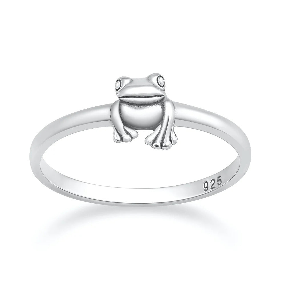 Sterling Silver Oxidized And Polished 6.8mm Frog Ring