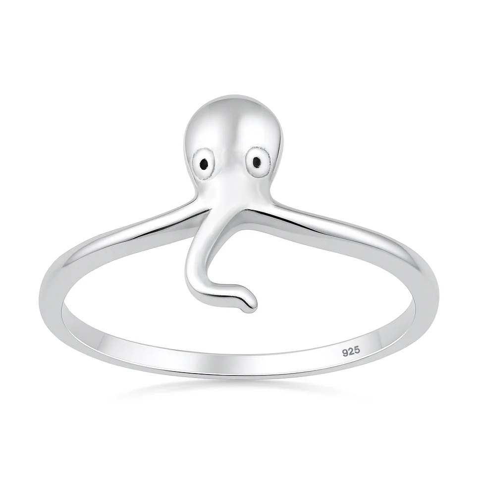 Sterling Silver Oxidized And Polished 11.7mm Octopus Ring