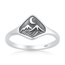 Load image into Gallery viewer, Sterling Silver Oxidized And Polished Mountain And Moon Ring