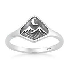 Sterling Silver Oxidized And Polished Mountain And Moon Ring