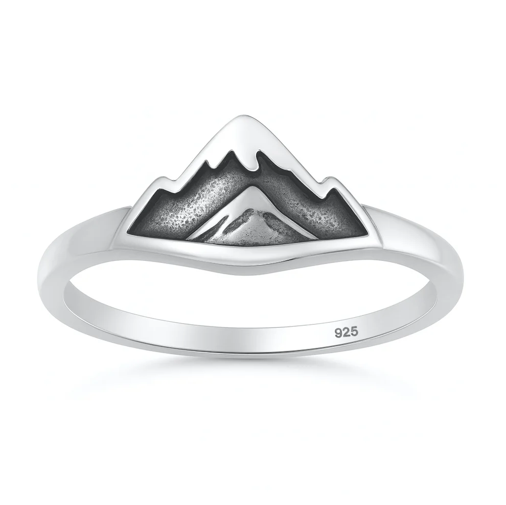 Sterling Silver Oxidized And Polished Mountains 8.4mm Ring