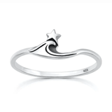 Sterling Silver Oxidized And Polished Wave And Star Ring