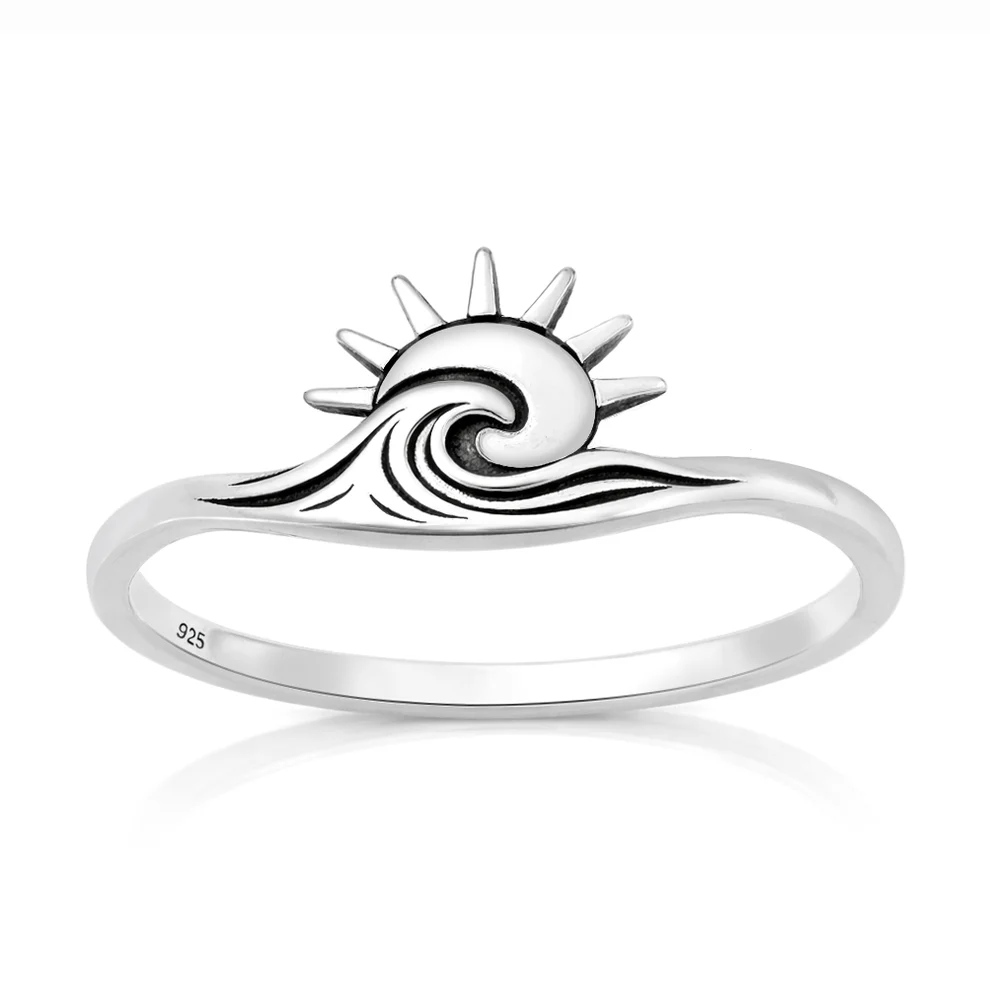 Sterling Silver Oxidized And Polished Sun And Wave Ring