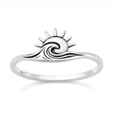 Sterling Silver Oxidized And Polished Sun And Wave Ring