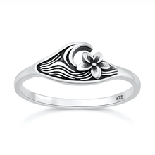 Load image into Gallery viewer, Sterling Silver Oxidized And Polished Flower And Ocean Ring