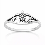 Sterling Silver Oxidized And Polished Turtle And Ocean Ring