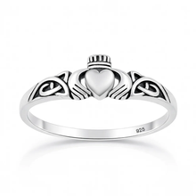Load image into Gallery viewer, Sterling Silver Oxidized and Polished Celtic Claddagh Ring