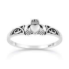 Sterling Silver Oxidized and Polished Celtic Claddagh Ring