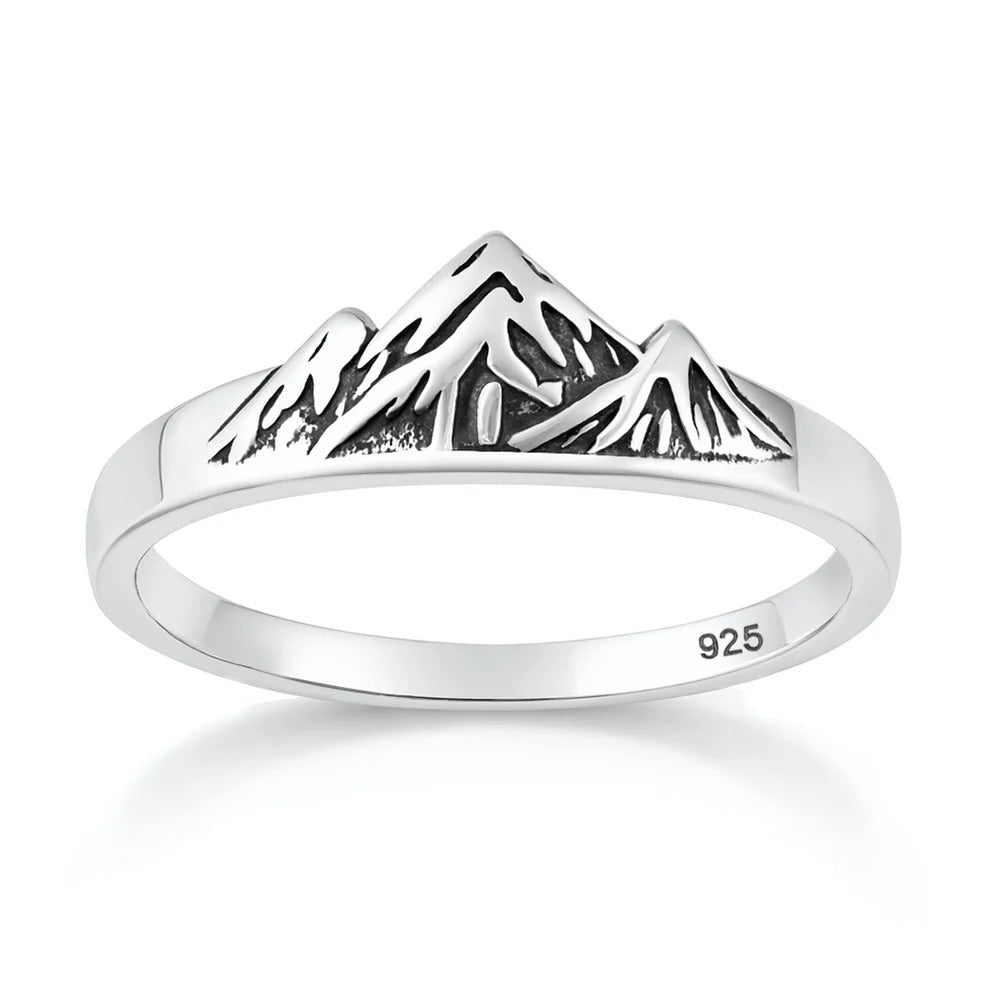 Sterling Silver Oxidized And Polished 7.4mm Mountains Ring