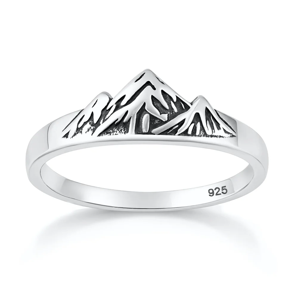 Sterling Silver Oxidized And Polished Mountains Ring