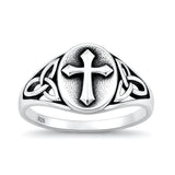 Sterling Silver Oxidized And Polished Celtic Knot And Cross Ring