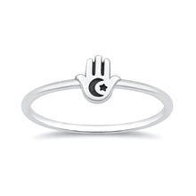 Load image into Gallery viewer, Sterling Silver Oxidized And Polished Hamsa Moon Star Ring