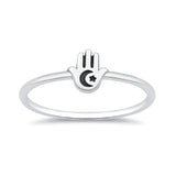 Sterling Silver Oxidized And Polished Hamsa Moon Star Ring