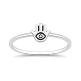 Sterling Silver Oxidized And Polished Hamsa And Evil Eye Ring