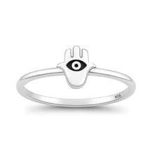 Load image into Gallery viewer, Sterling Silver Oxidized And Polished Hamsa Ring