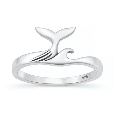 Sterling Silver Oxidized And Polished Whale Tail And Wave Ring