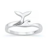 Sterling Silver Oxidized And Polished Whale Tail And Wave Ring