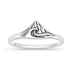 Sterling Silver Oxidized And Polished Mountain And Ocean Ring
