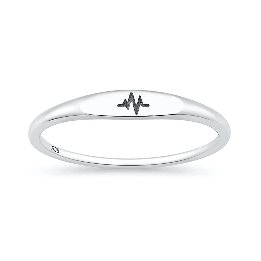 Sterling Silver Oxidized And Polished EKG Heartbeat Ring
