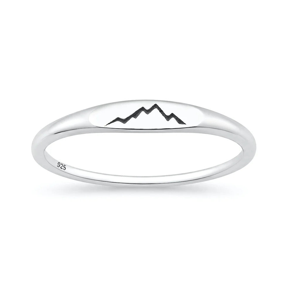 Sterling Silver Oxidized And Polished Mountains Ring